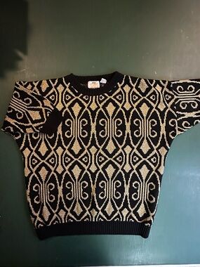 Black & Gold Patterned Crewneck Sweater